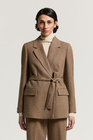 Blazer cinturato in lana e lurex