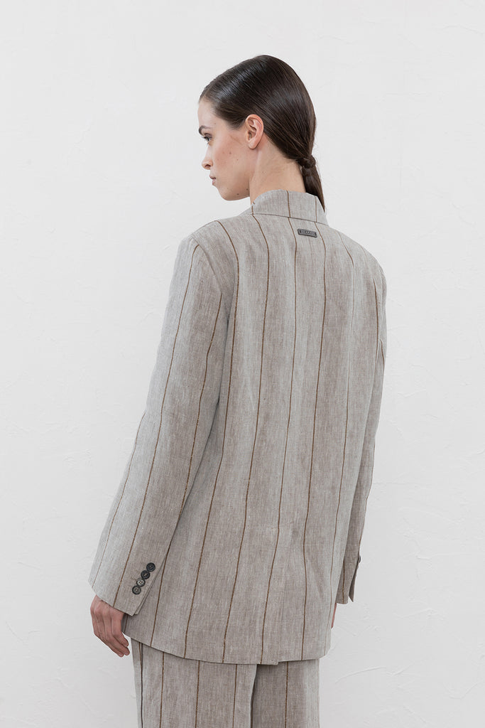 Pin stripe linen double-breasted blazer  