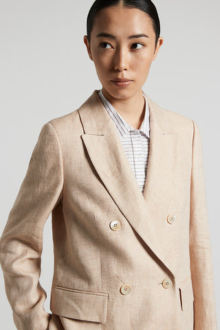 Pure linen gabardine double-breasted blazer