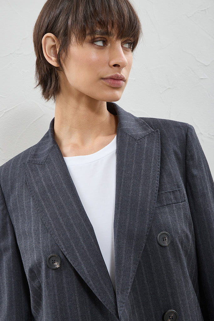 Pinstripe wool flannel double-breasted blazer  
