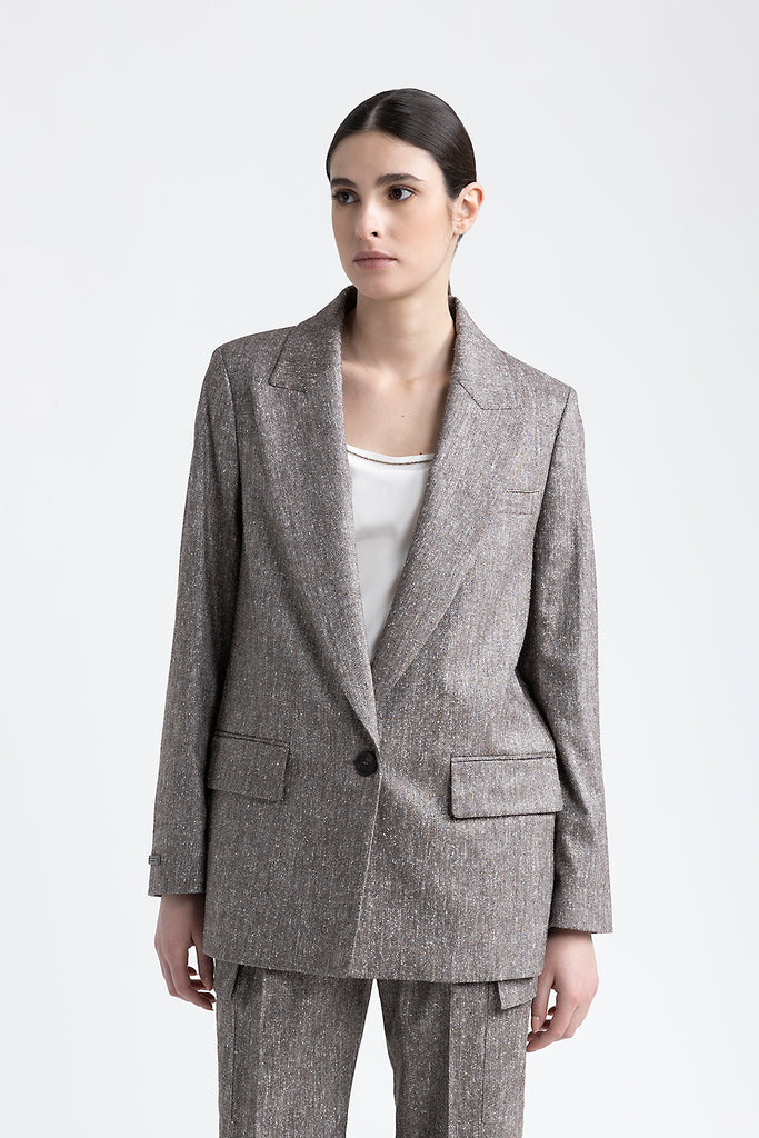 Wool, silk and cotton tweed single-breasted blazer  