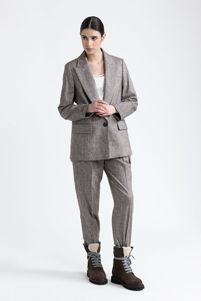 Wool, silk and cotton tweed single-breasted blazer  