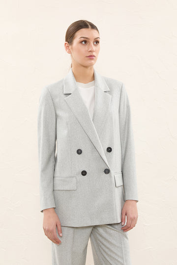 Herringbone wool flannel double-breasted blazer  