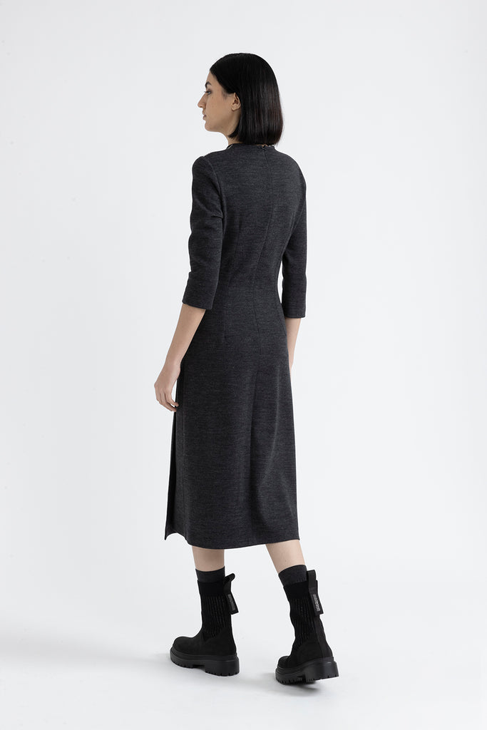 Fluid wool-cotton jersey midi dress  