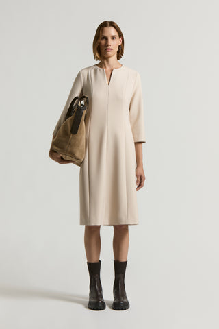 Two-way-stretch technical double fabric sheath dress