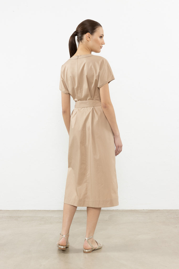 Light stretch cotton satin midi dress  