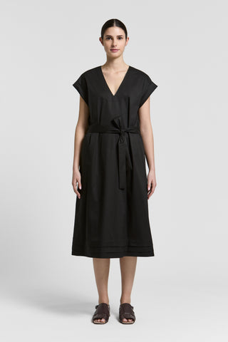 Abito midi con scollo a V in cotone mano vela