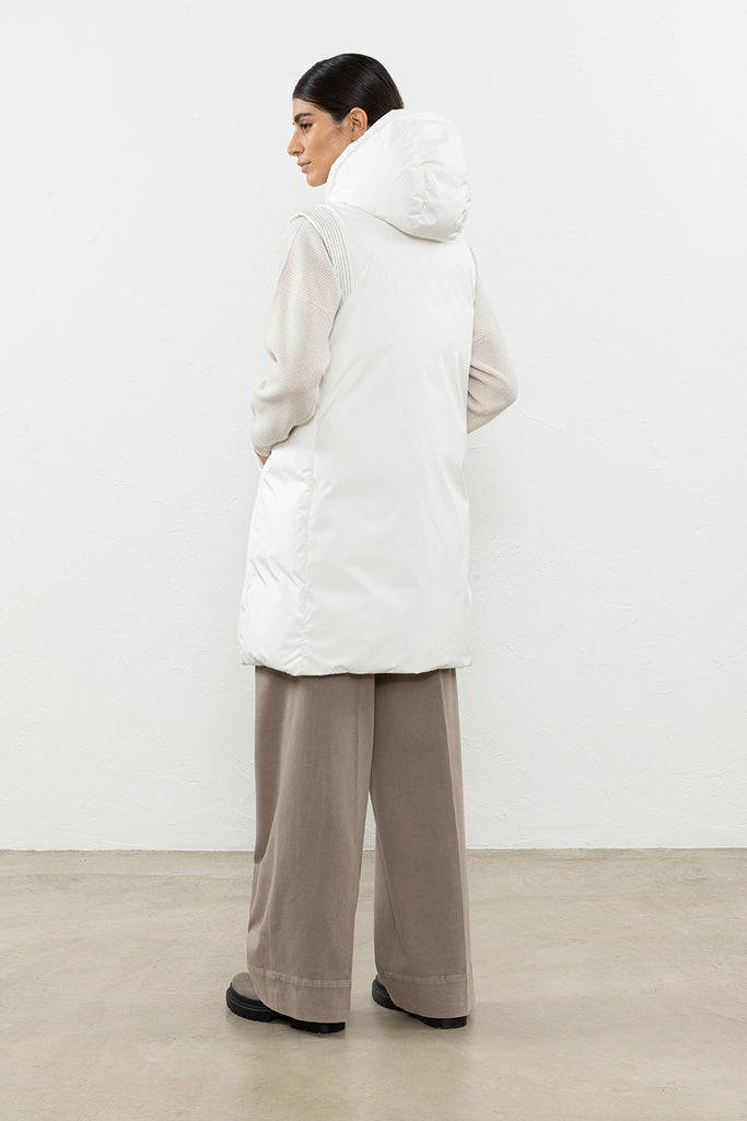 Down filled coated microfibre long vest  