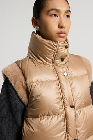 Ultralight nylon and silk wool shearling vest