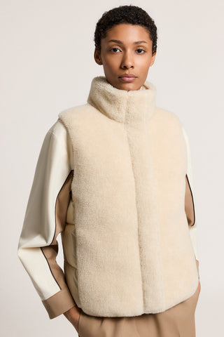 Gilet in piuma con shearling di lana e seta