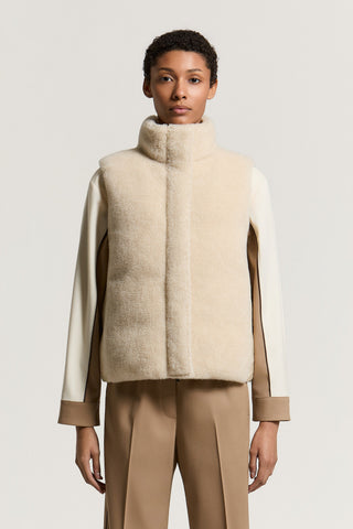 Down vest with wool and silk shearling