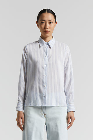 Cotton silk habotai multi-striped shirt