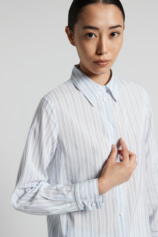 Cotton silk habotai multi-striped shirt