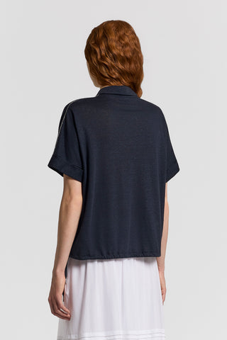 Linen-blend jersey polo shirt
