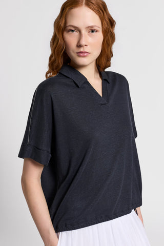 Linen-blend jersey polo shirt