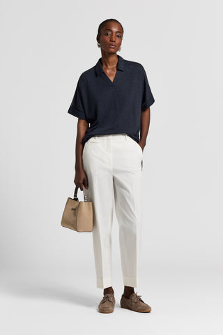 Linen-blend jersey polo shirt