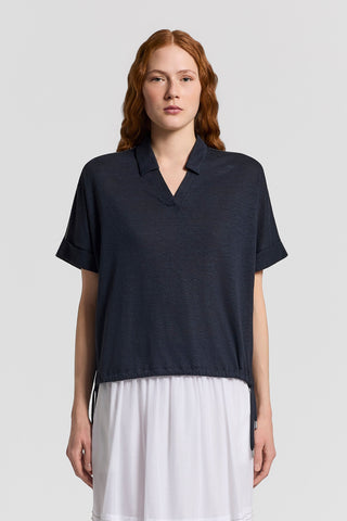 Linen-blend jersey polo shirt