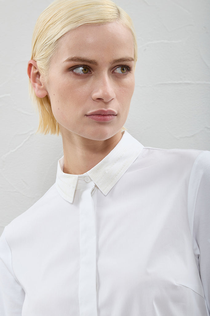 Stretch popeline embroidered shirt  