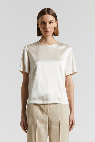 Shiny stretch silk satin T-shirt