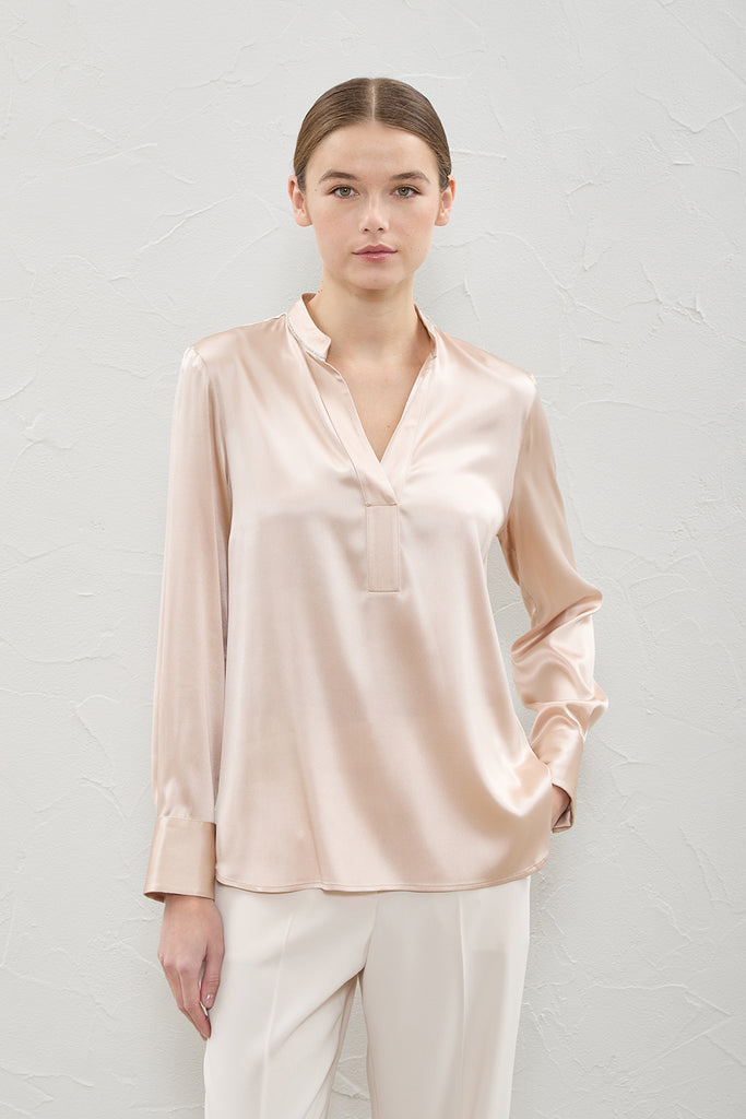 ShiSilk satin V neck shirt  