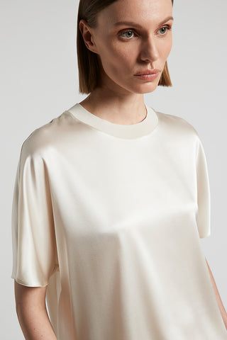 Shiny stretch silk satin T-shirt