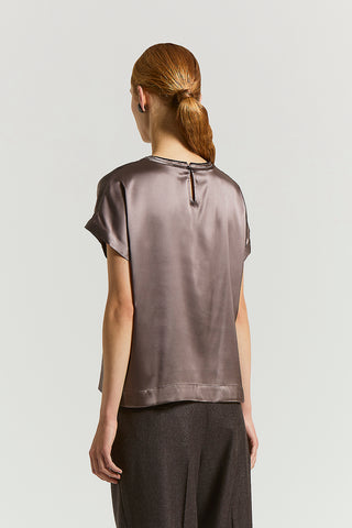 Stretch silk satin T-shirt