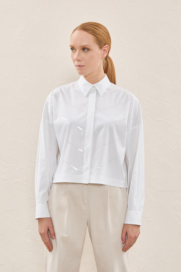 Embroidered shirt in stretch popeline  