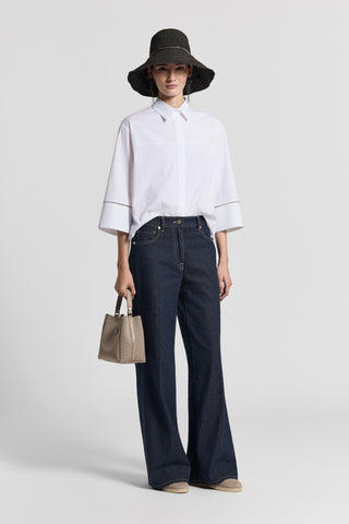 Camicia maniche 3/4 in popeline di cotone