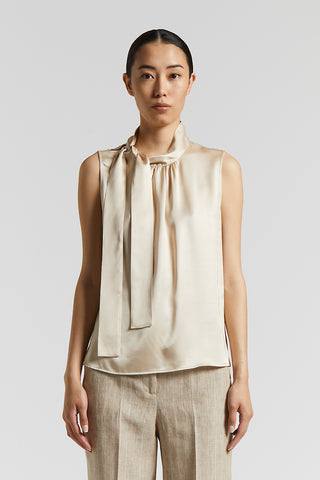 Viscose satin top with neck tie