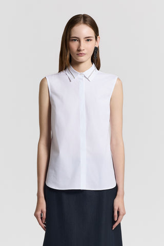 Sleeveless cotton poplin shirt