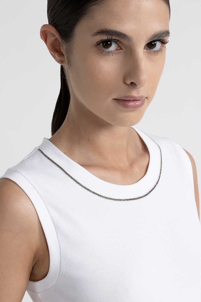 Stretch jersey top with Punto Luce trim  