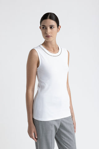 Stretch jersey top with Punto Luce trim  