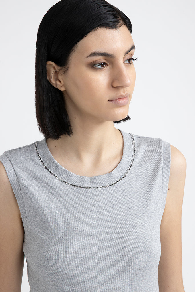 Stretch jersey top with Punto Luce trim  