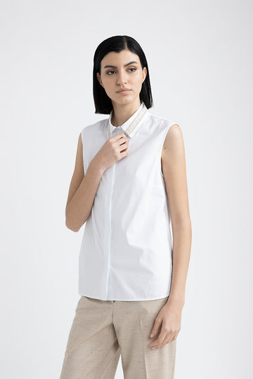 Stretch cotton jersey and poplin top  