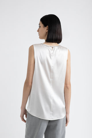 Shiny silk satin top with Punto Luce trim  