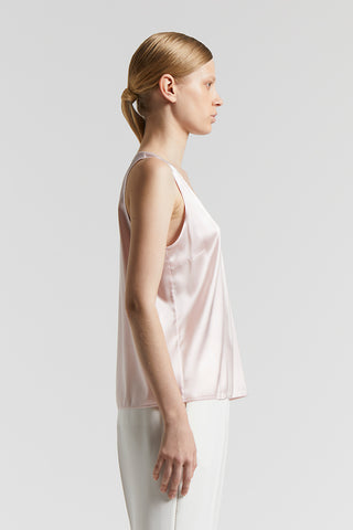 Shiny silk satin U-neck top