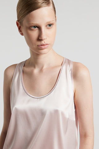 Shiny silk satin U-neck top