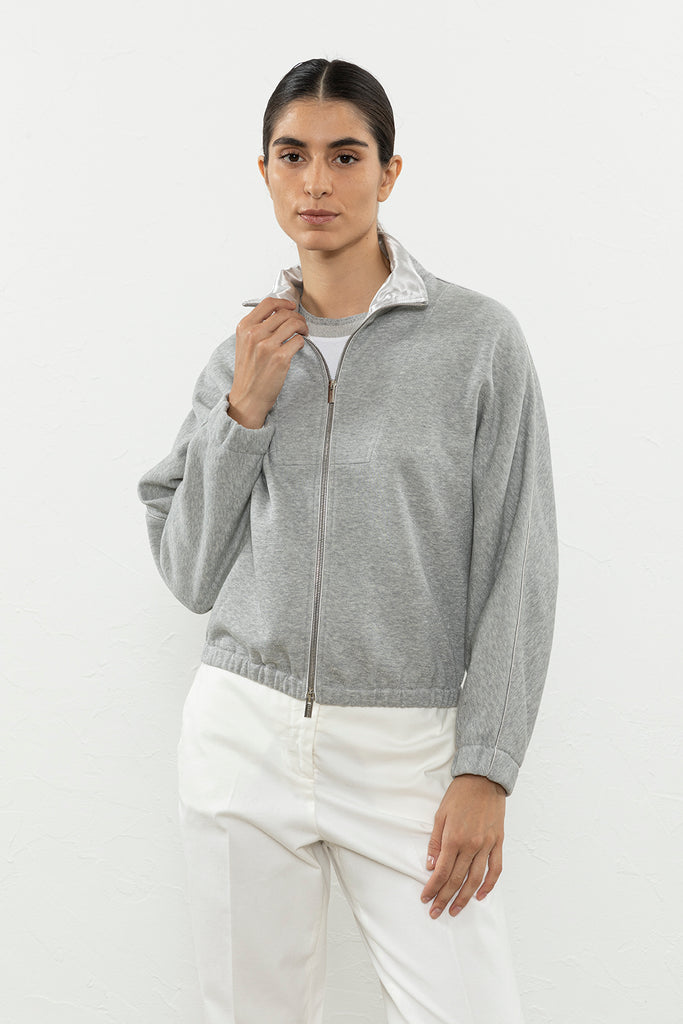 Cotton lurex fleece zip up sweatshirt  