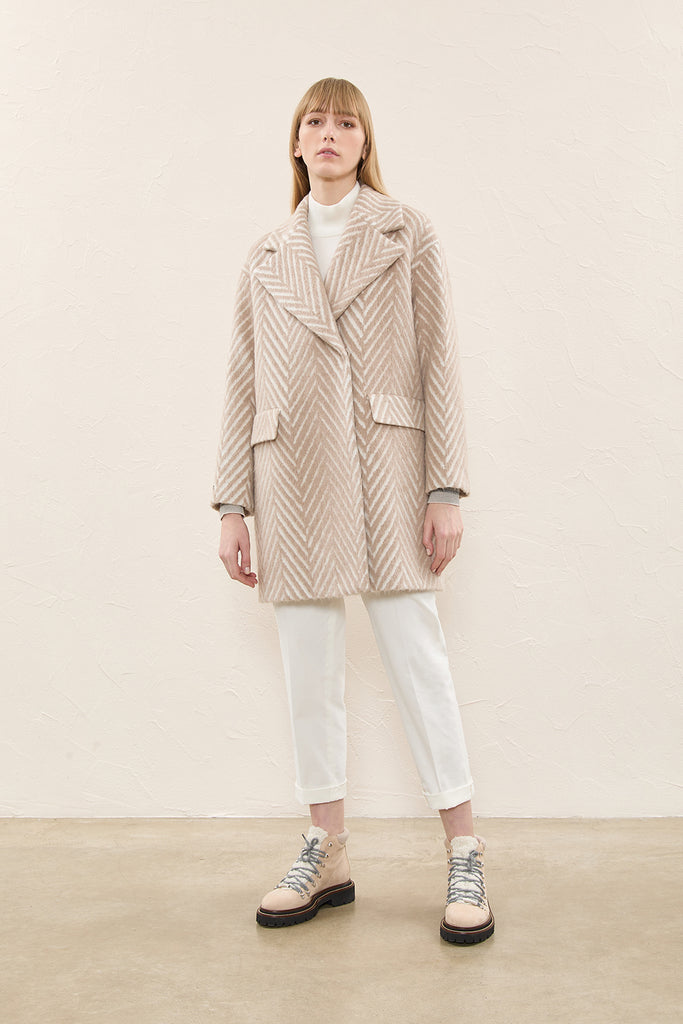 Brushed alpaca wool coat with maxi chevron design  
