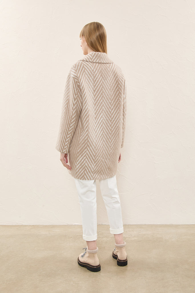 Brushed alpaca wool coat with maxi chevron design  