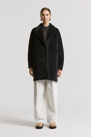 Long-haired alpaca and wool midi coat