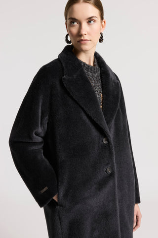 Long-haired alpaca and wool midi coat
