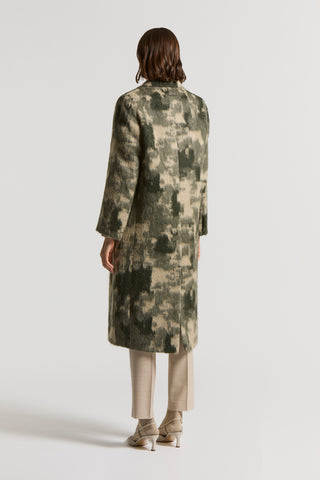 Long camouflage coat in alpaca and wool