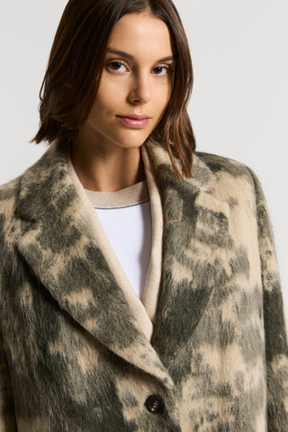 Long camouflage coat in alpaca and wool