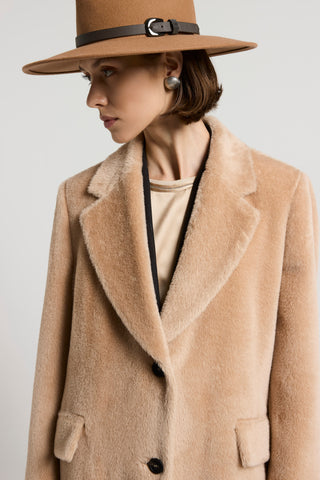Long-haired alpaca and wool long coat