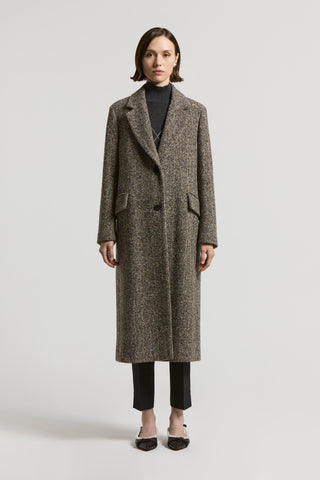 Long herringbone wool coat with sequins