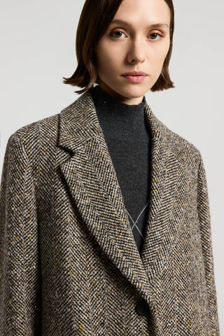 Long herringbone wool coat with sequins