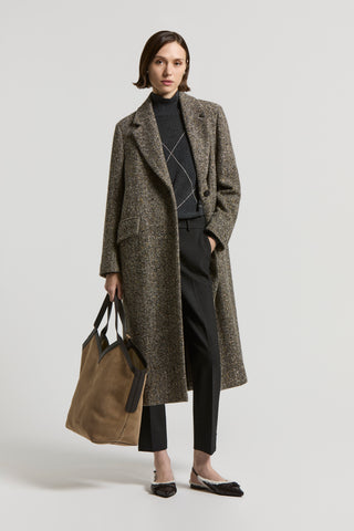 Long herringbone wool coat with sequins