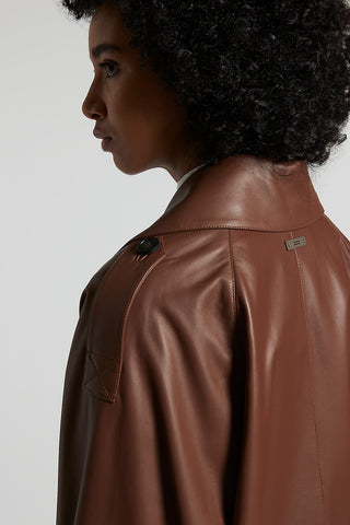 Genuine leather short trench coat