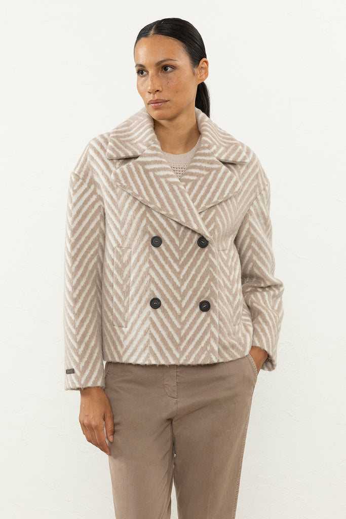Maxi chevron pattern alpaca wool short coat  